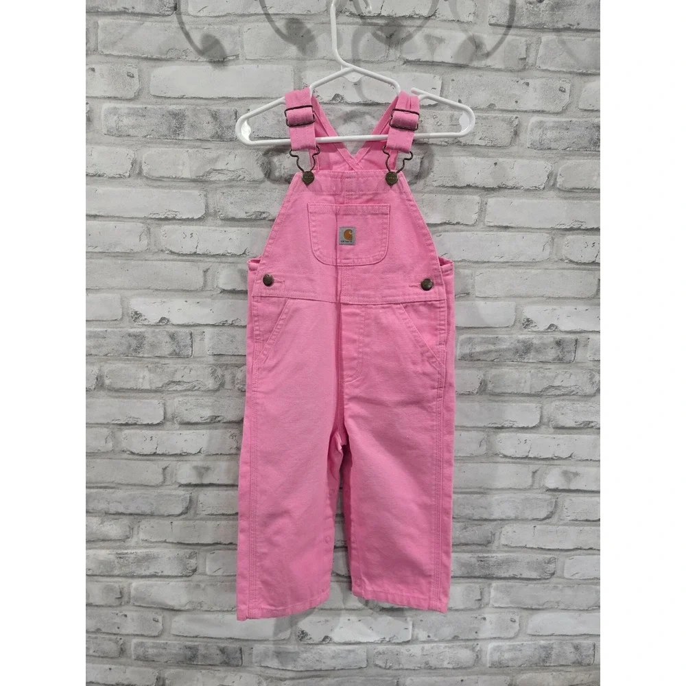 Carhartt Baby‎ Girls Bib Overalls Size 18M Adjustable Strap Patch Pink NWOT